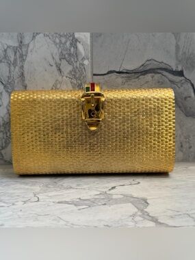 RARE GUCCI Italy Opulent Gilt Minaudiere Clutch 1970s